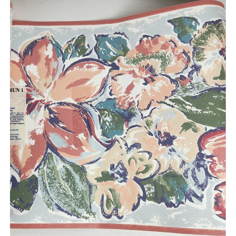 Floral Wallpaper Border York Wallcoverings 7 Rolls Coral Blue SK 1202-B Vintage